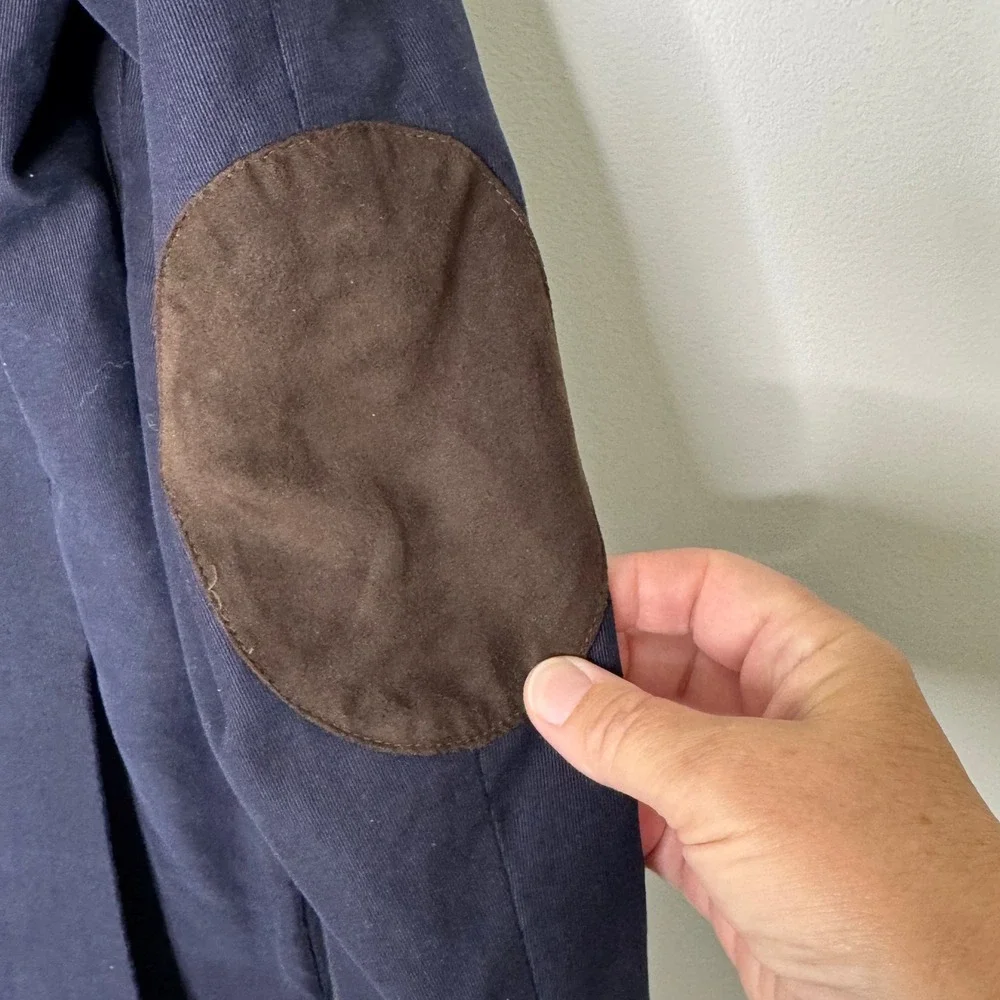 W.R.K. NY Blue 2‎ button blazer suede elbow patches Size 42